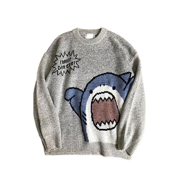 Cartoon Shark Print Oversized Long Sleeve Sweater