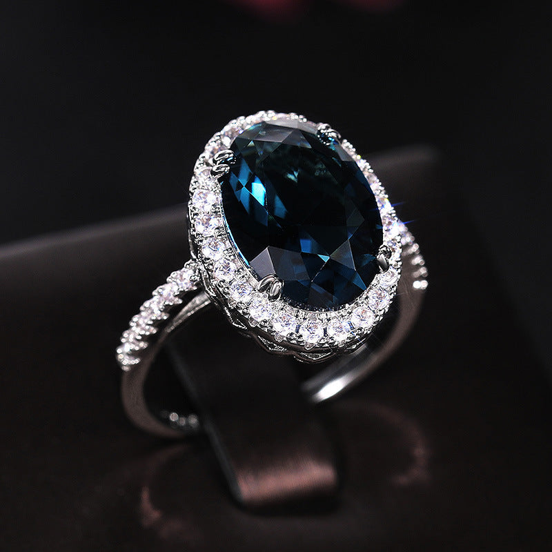 Peacock Blue Zircon Ring for Women