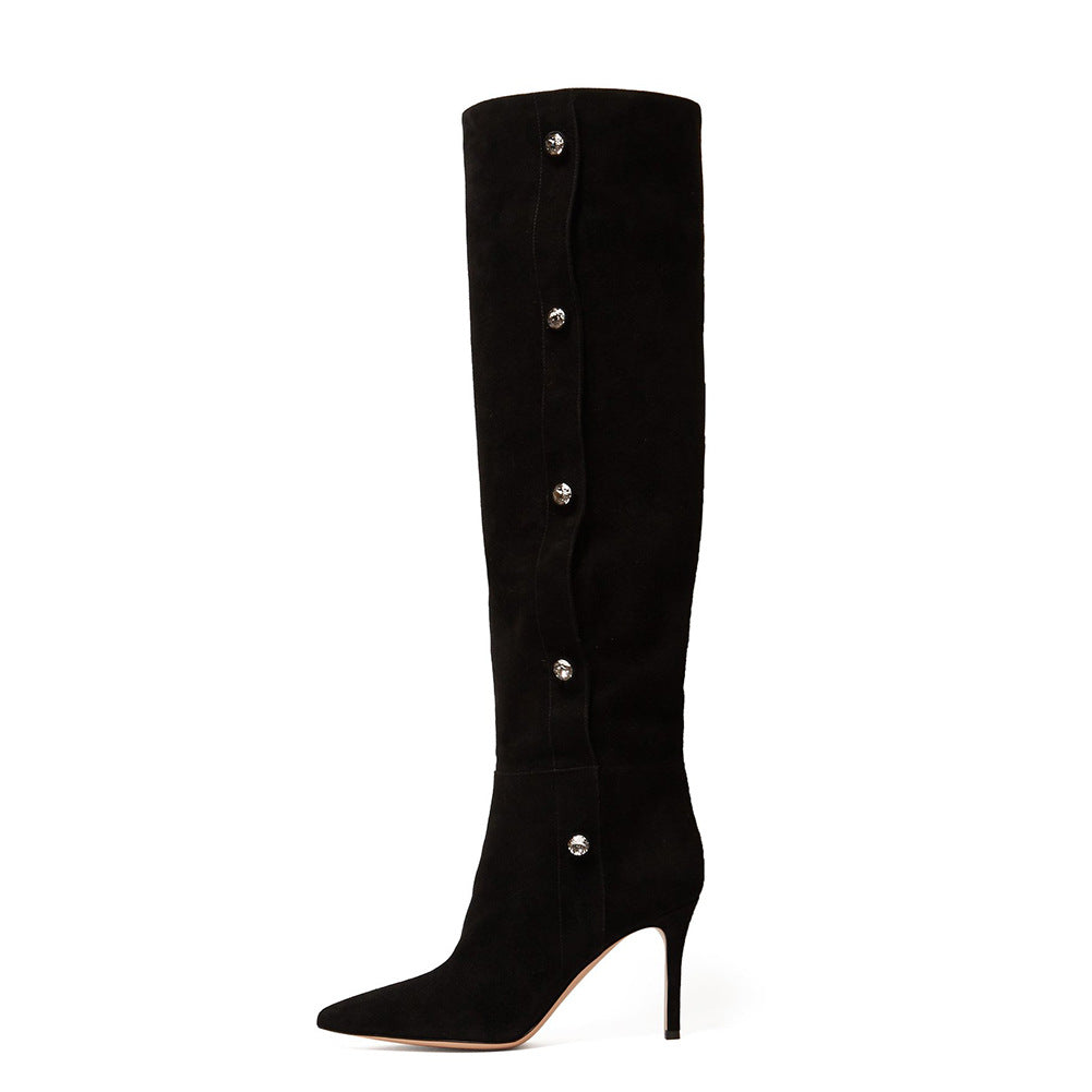 Black Pointed Toe Over The Knee High Heel Boots
