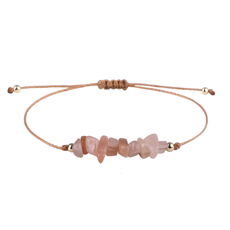 Irregular Raw Stone Bracelet with Woven Wax Line