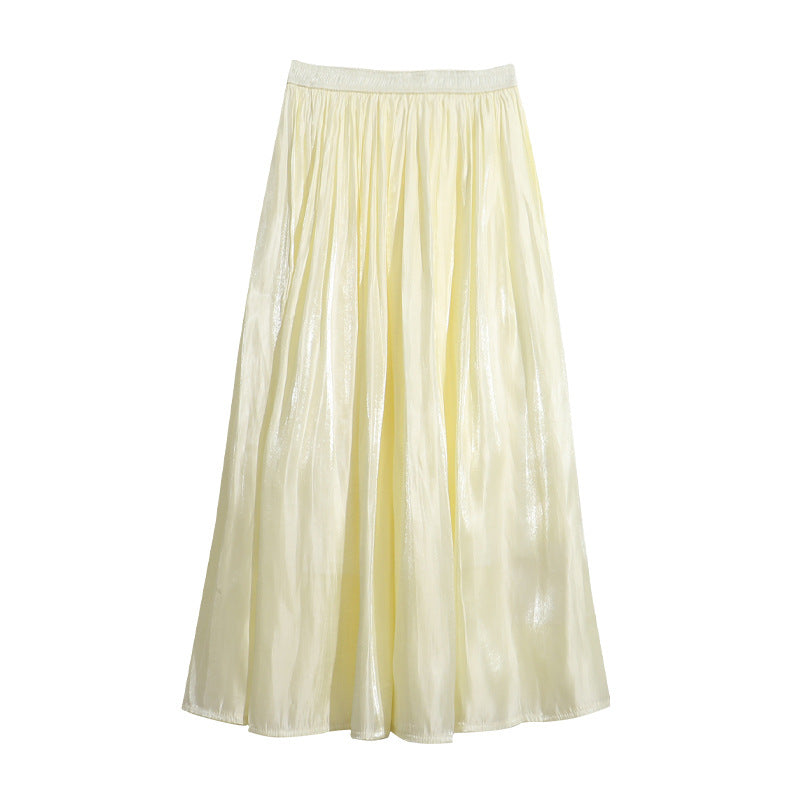 Mid-Length Over-The-Knee Skirt with Pearl Luster