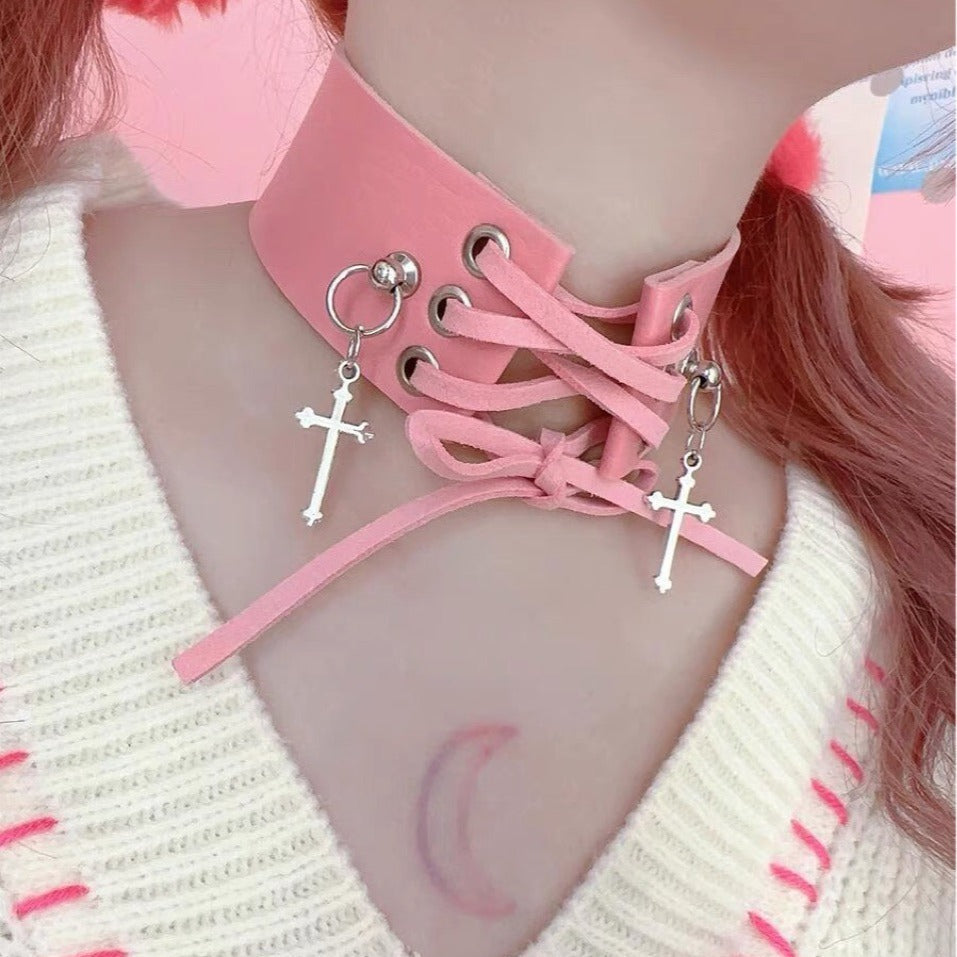 Y2K Cross Rope Necklace - Dark Aesthetic Accessory