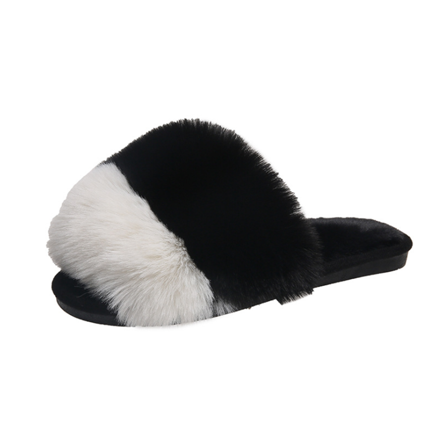 Women's Color-Blocking Plush Flat Slippers
