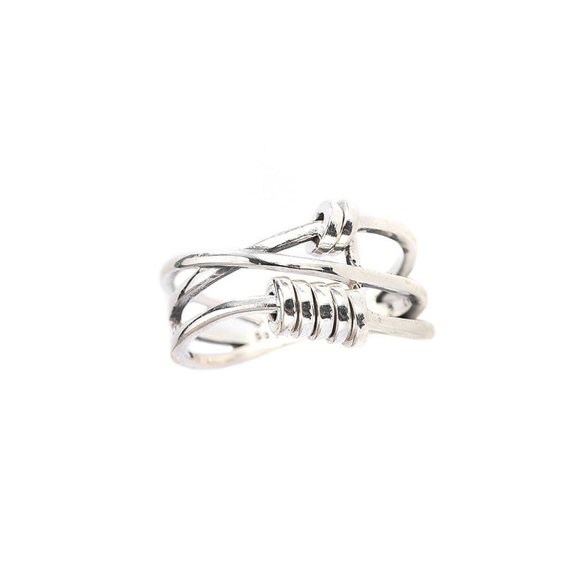 TYJ0271 Korean Style S925 Silver Layered Cross Ring
