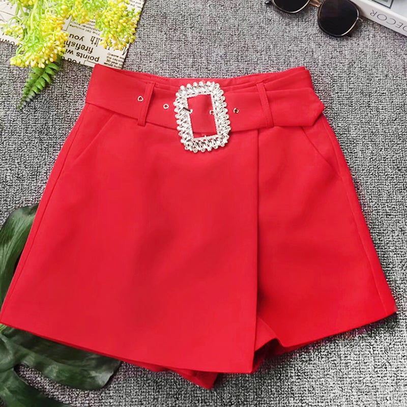 Modern Women's Summer Rhinestone Buckle Culottes Shorts