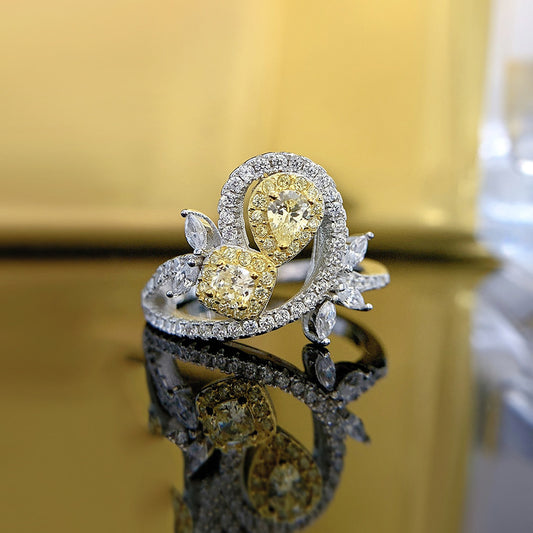 925 Silver Yellow Diamond Fashion Ring