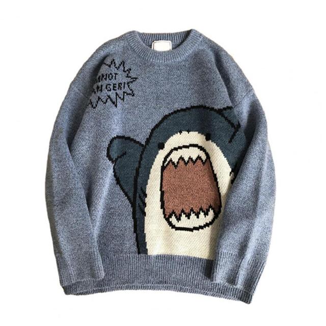 Cartoon Shark Print Oversized Long Sleeve Sweater