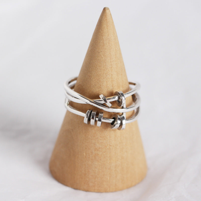 TYJ0271 Korean Style S925 Silver Layered Cross Ring