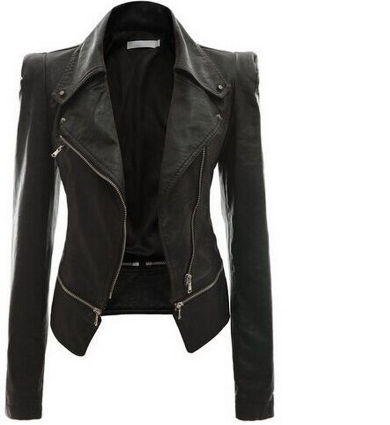 Motorcycle Leather Jacket with Zipper and Reversible Design