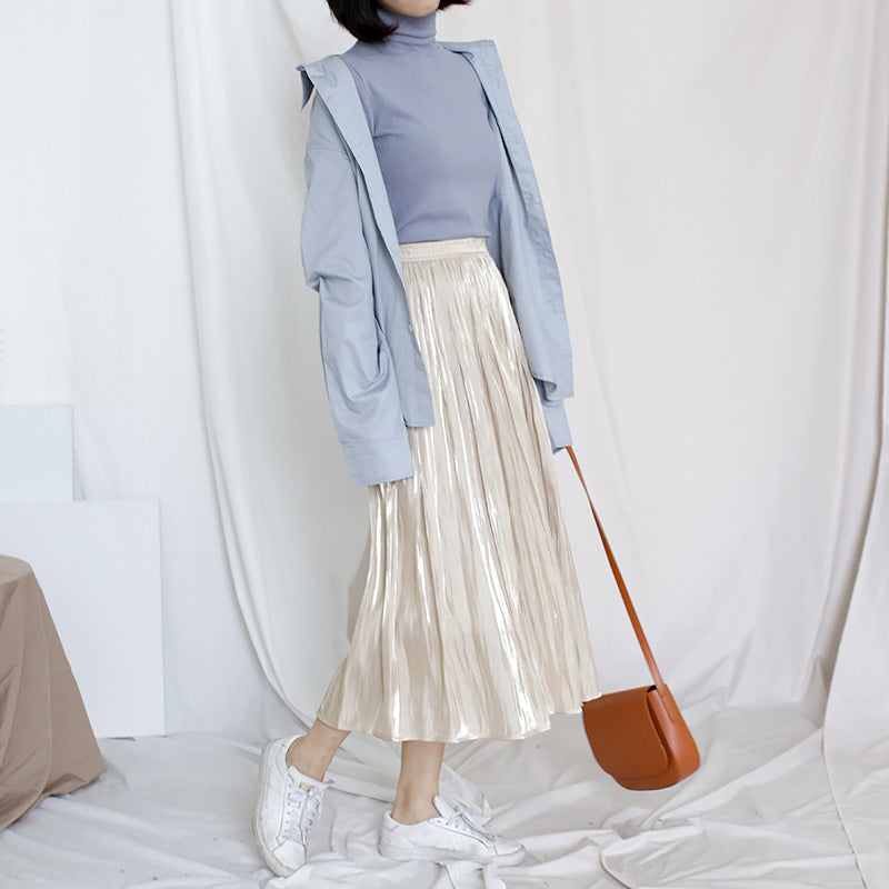Mid-Length Over-The-Knee Skirt with Pearl Luster
