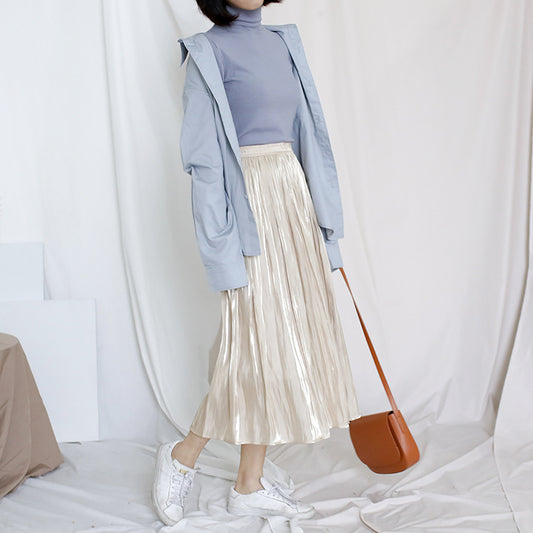 Mid-Length Over-The-Knee Skirt with Pearl Luster