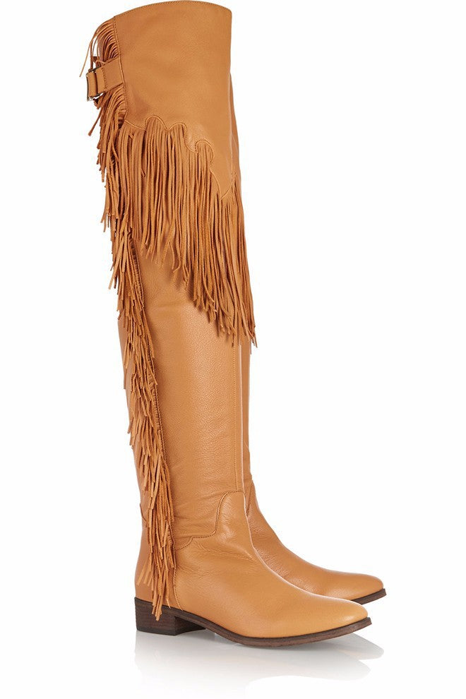 Over-the-Knee Tassel Flat Boots for Women