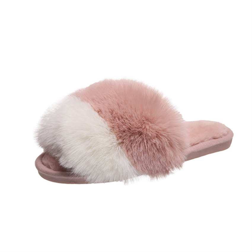 Women's Color-Blocking Plush Flat Slippers