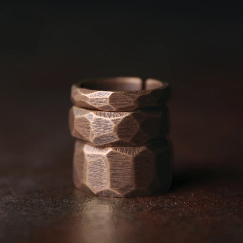 Vintage Handcarved Solid Copper Ring Collection