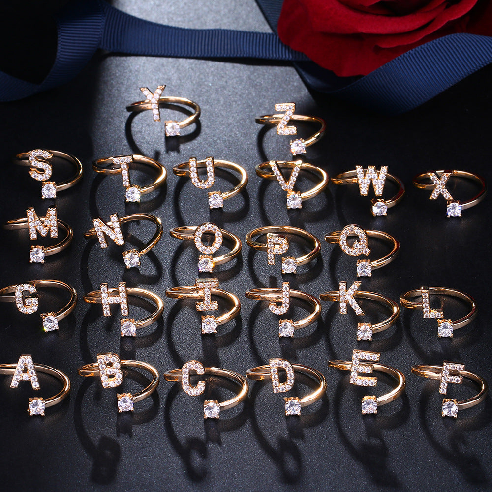 Trendy Zircon Micro-Inlaid Letters Jewelry Ring