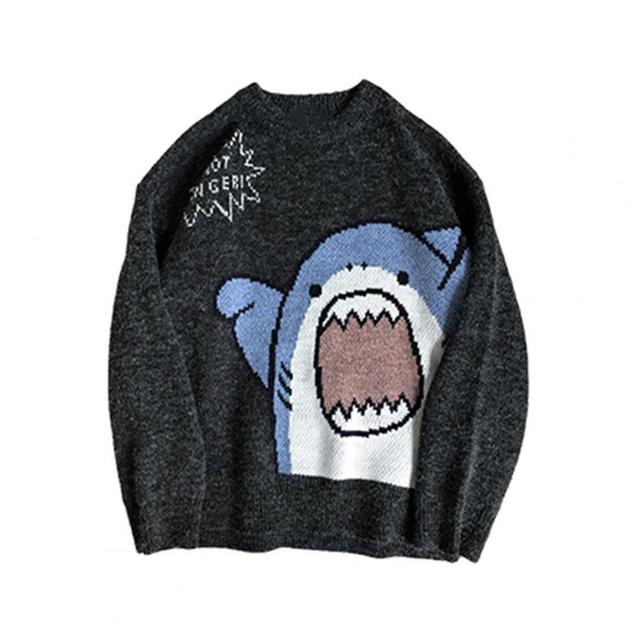 Cartoon Shark Print Oversized Long Sleeve Sweater