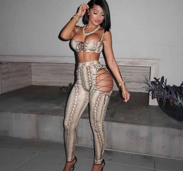 Hollow Tube Top Drawstring Sleeveless Two-Piece Set