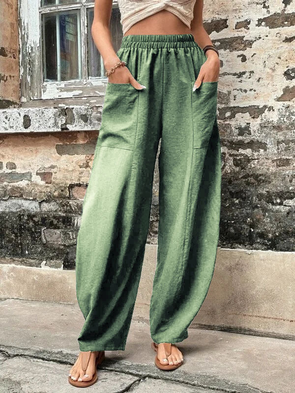 Casual Women's Solid Color Pocket Elastic Pants