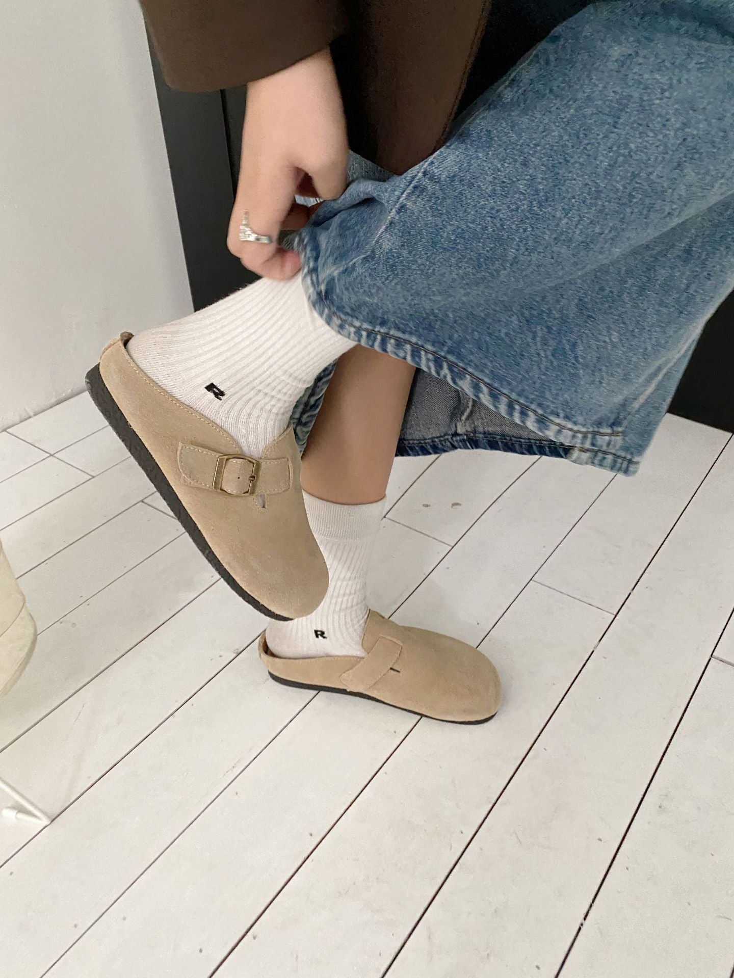 Vintage Genuine Leather Calf Suede Round Toe Flats