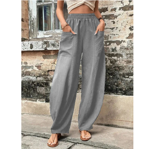 Casual Women's Solid Color Pocket Elastic Pants