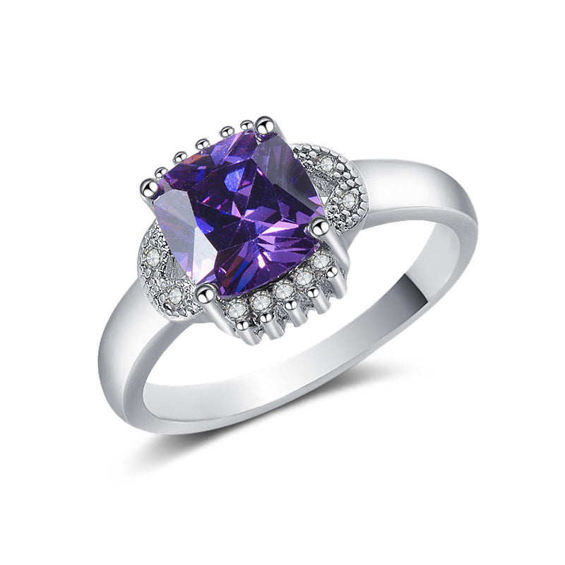 Simple Fat Square White Gold Plated Ring - European Style