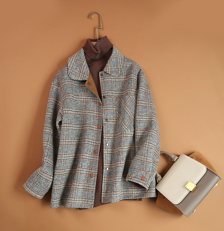 Women's Loose Woolen Plaid Coat for Fall/Winter 2020