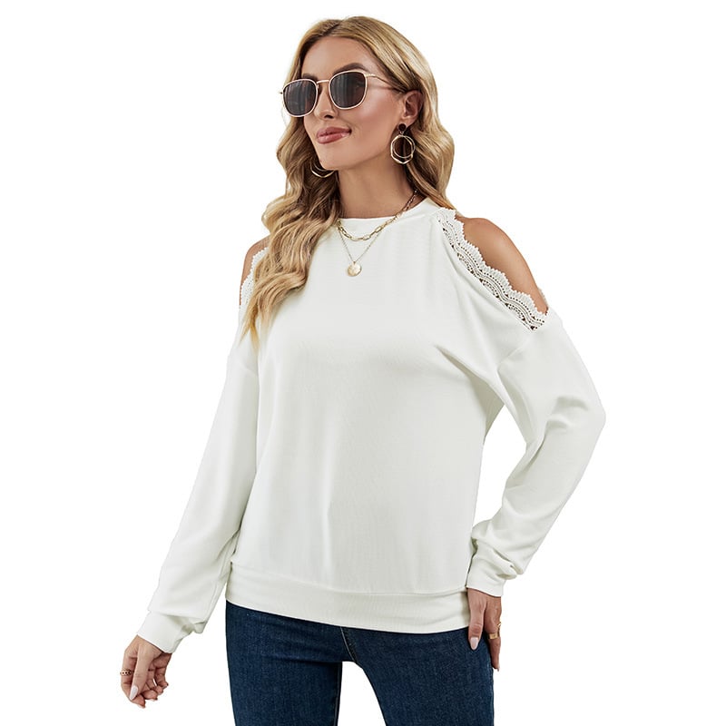 Fashion Lace Panel Sexy Drop Shoulder T-shirt