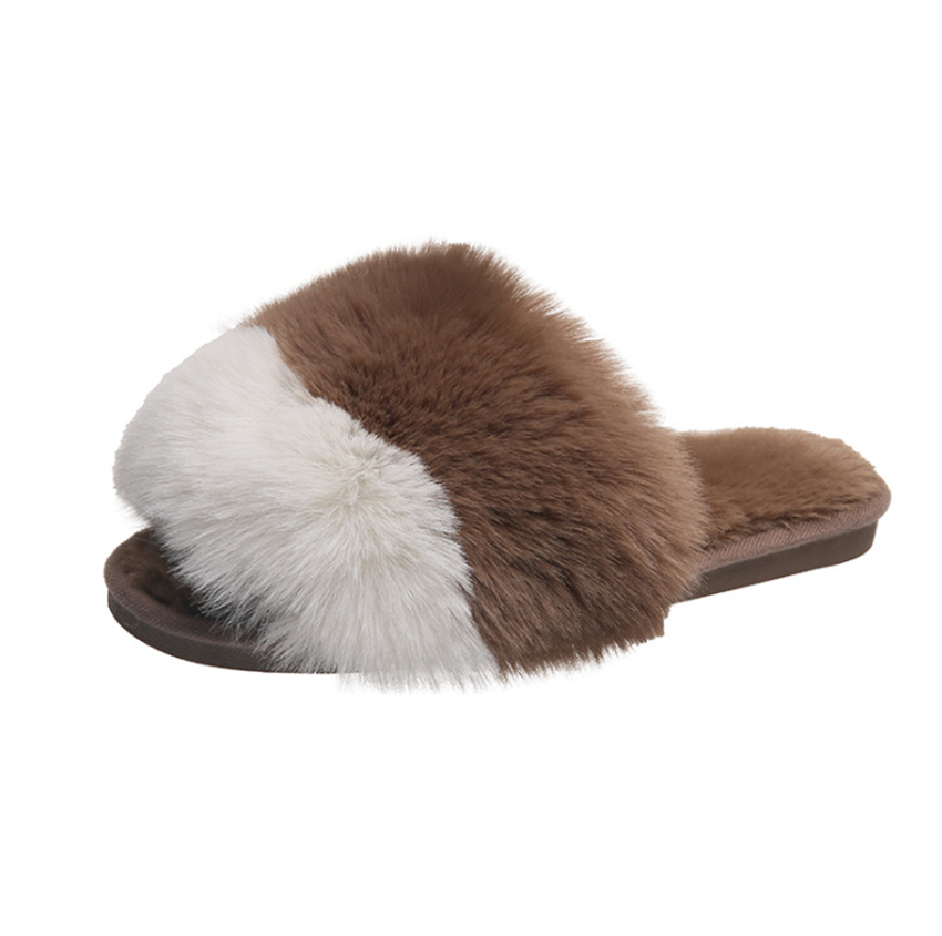 Women's Color-Blocking Plush Flat Slippers
