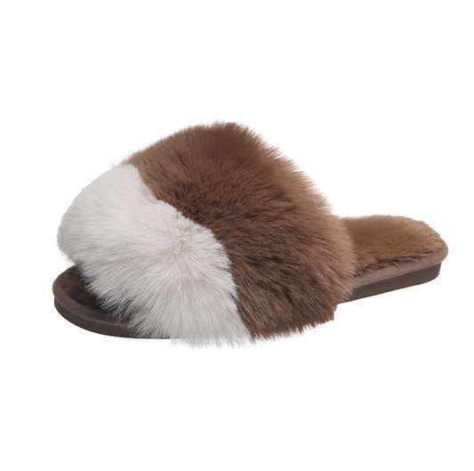 Women's Color-Blocking Plush Flat Slippers