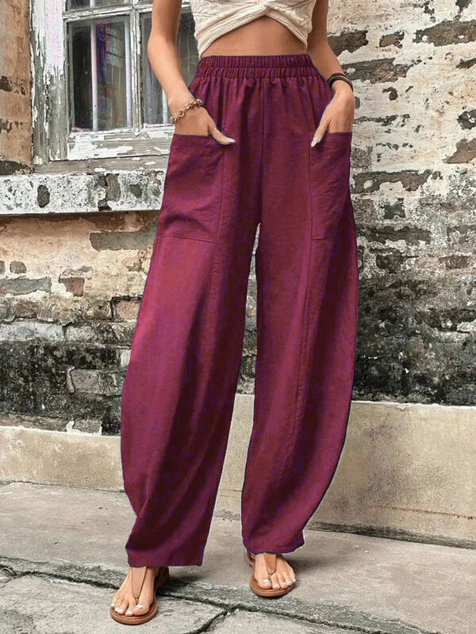 Casual Women's Solid Color Pocket Elastic Pants