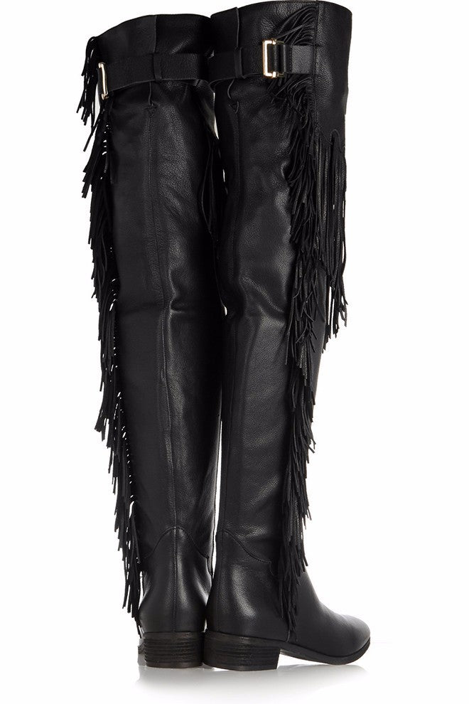 Over-the-Knee Tassel Flat Boots for Women