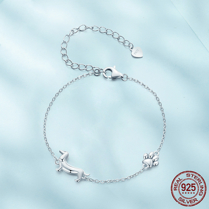 S925 Sterling Silver Cute Sausage Dog Bracelet Ornament