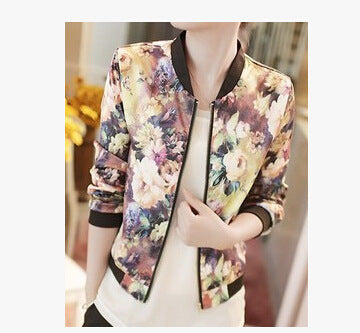 Floral Zip-Up Long Sleeve Jacket (Fashionable Short Coat)
