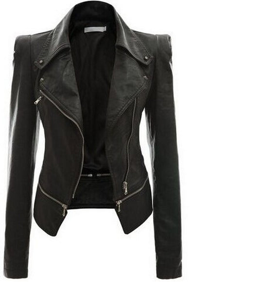 Motorcycle Leather Jacket with Zipper and Reversible Design