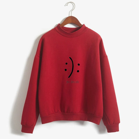 Smiley Text Casual Loose Round Neck Sweater for Women