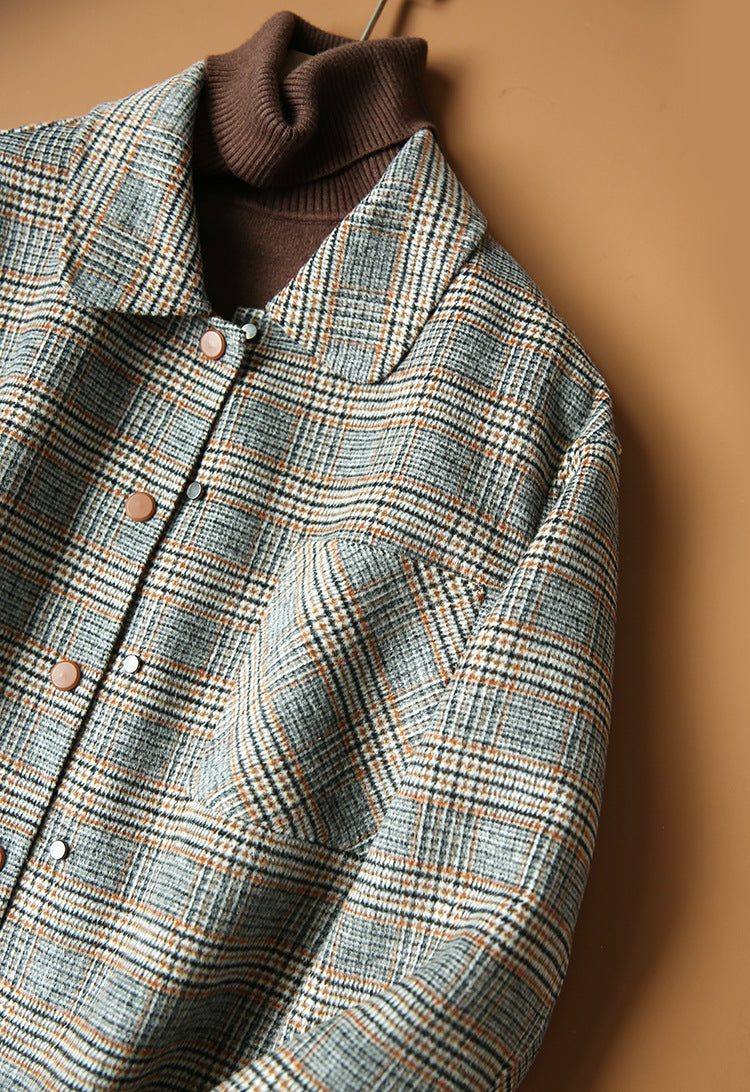 Women's Loose Woolen Plaid Coat for Fall/Winter 2020