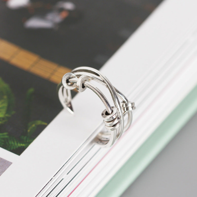 TYJ0271 Korean Style S925 Silver Layered Cross Ring