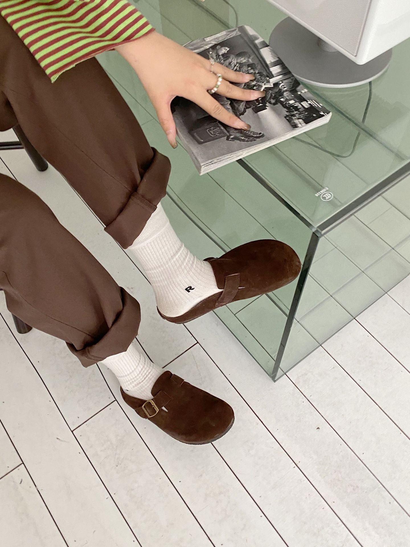 Vintage Genuine Leather Calf Suede Round Toe Flats