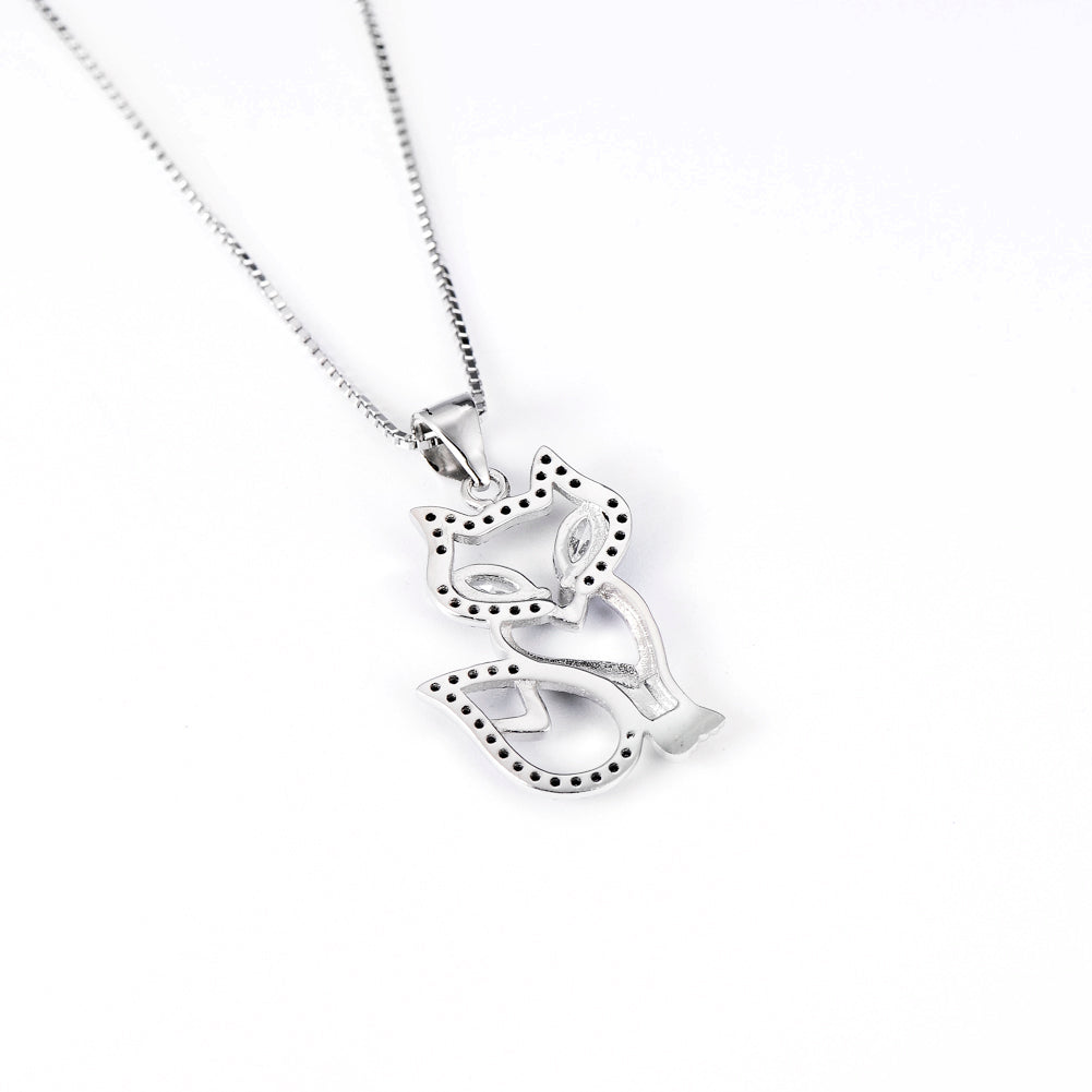 Cat-Shaped Necklace in 925 Sterling Silver with Pendant