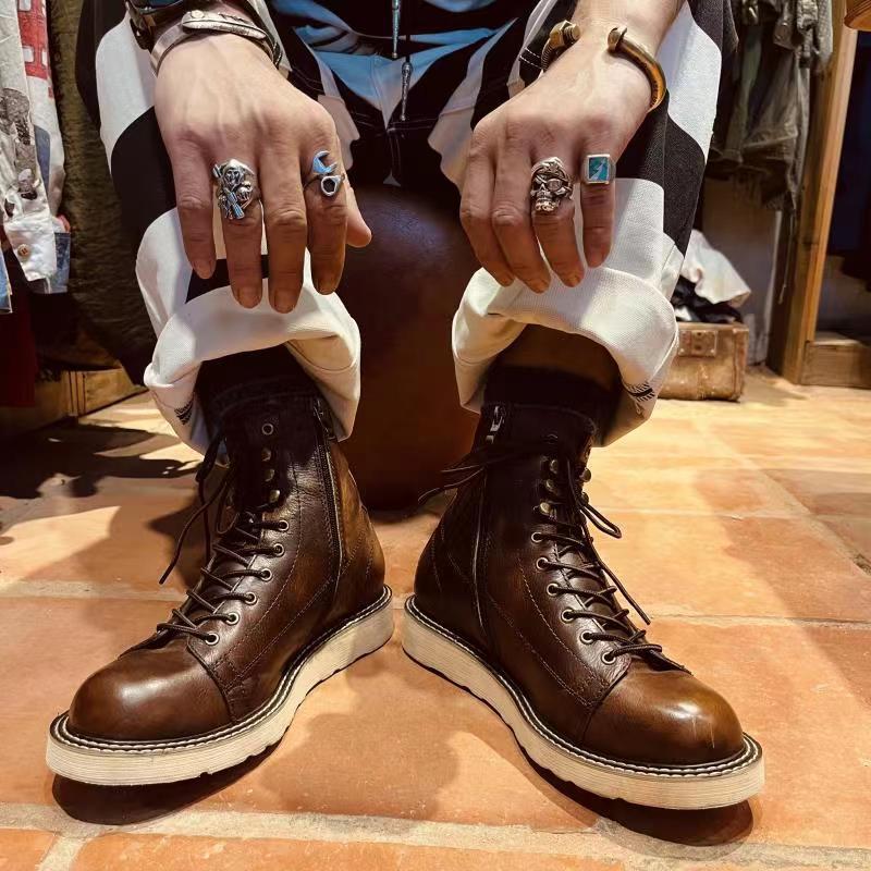British Style Velvet Leather Mid-Top High-Top Boots