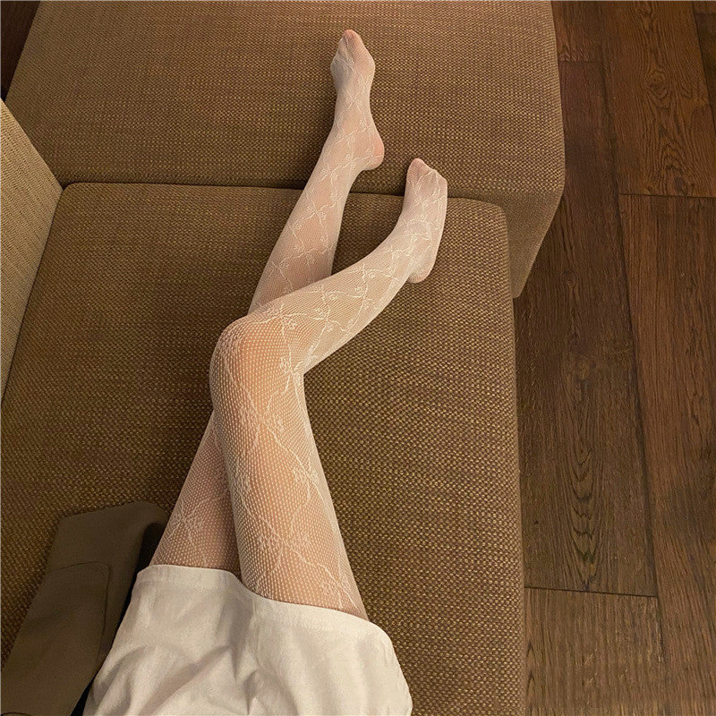 Feminine Hollow Jacquard Bow Stockings