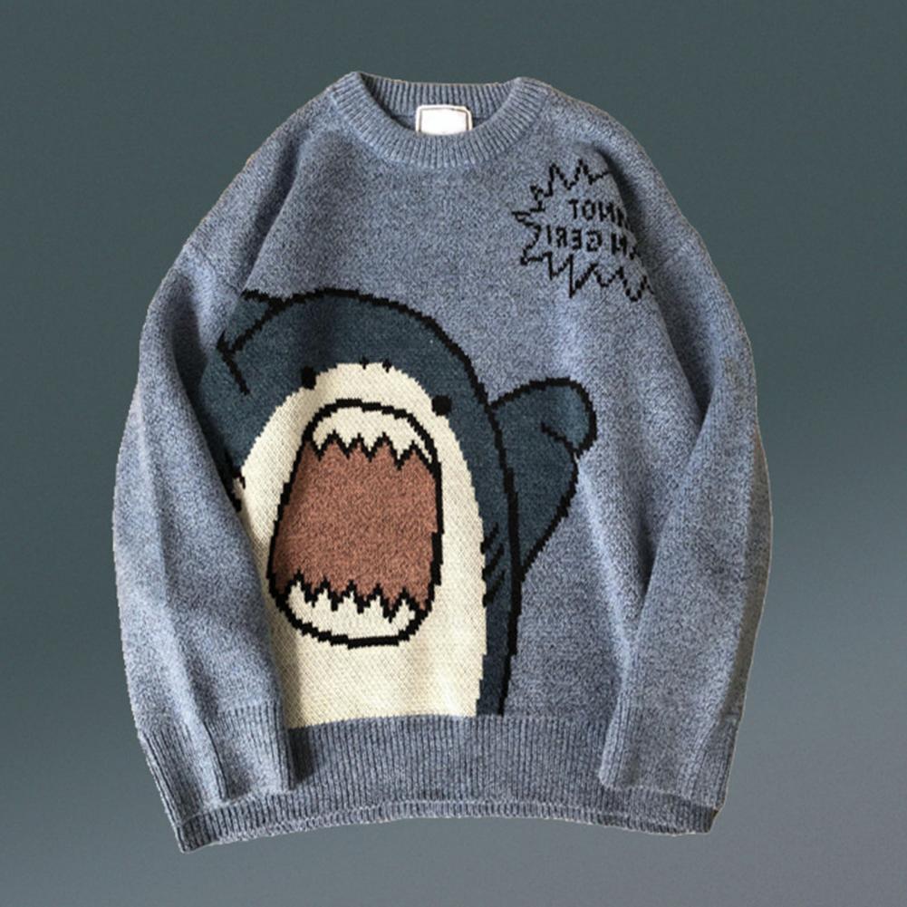 Cartoon Shark Print Oversized Long Sleeve Sweater