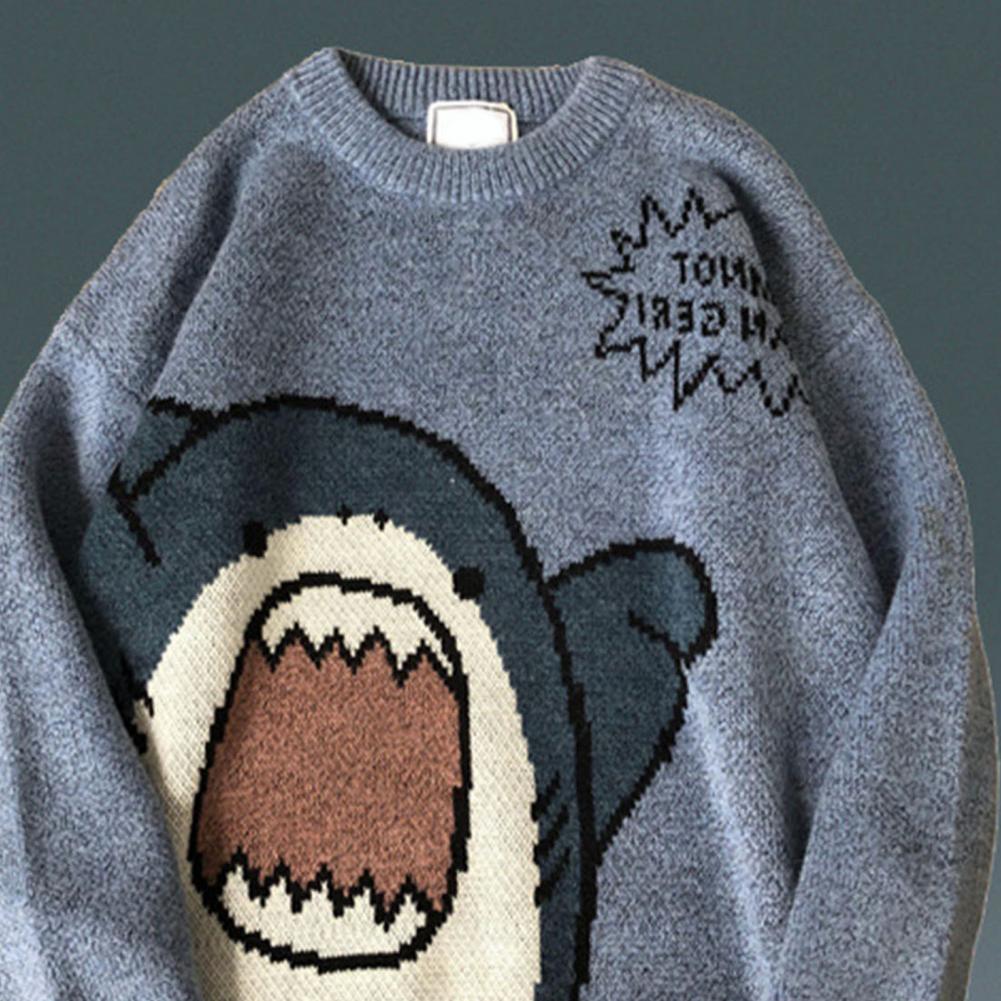 Cartoon Shark Print Oversized Long Sleeve Sweater