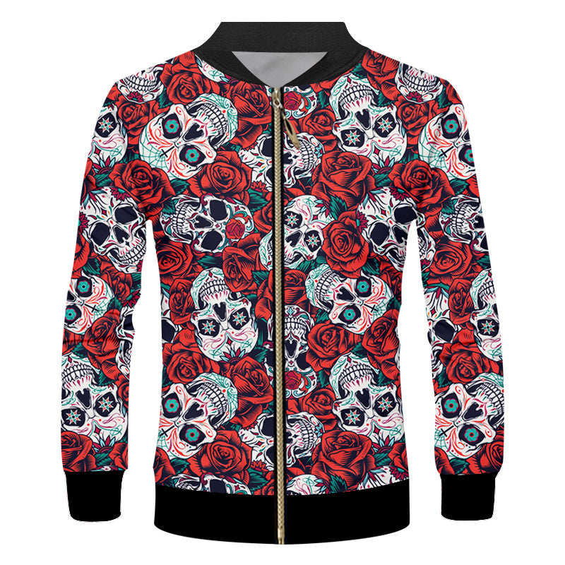3D Printed Rose Skull Pattern Casual Jacket for Men