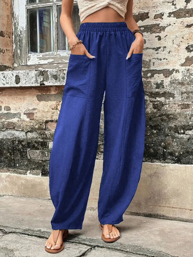 Casual Women's Solid Color Pocket Elastic Pants
