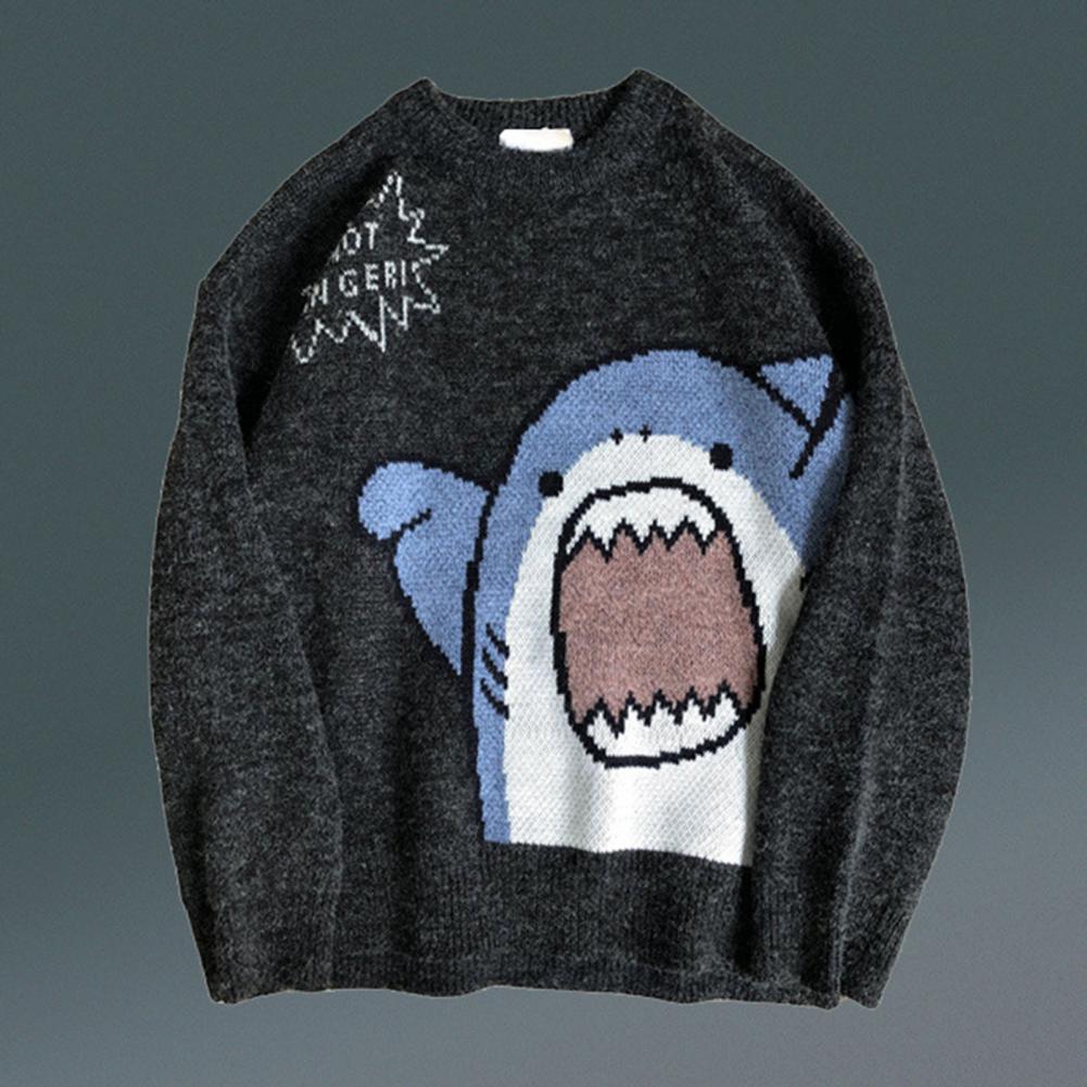 Cartoon Shark Print Oversized Long Sleeve Sweater