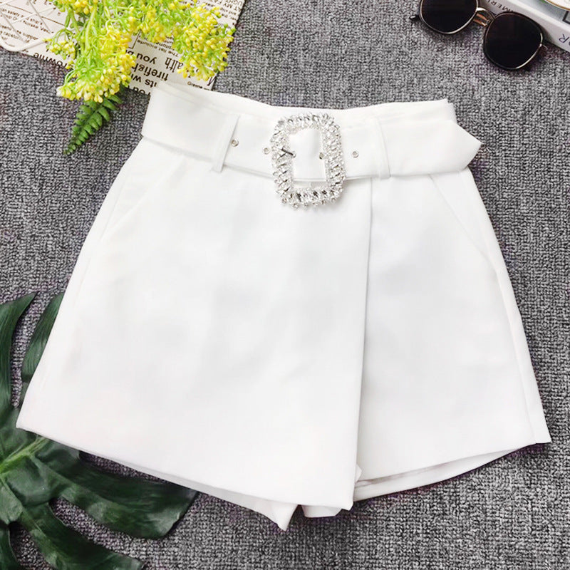 Modern Women's Summer Rhinestone Buckle Culottes Shorts