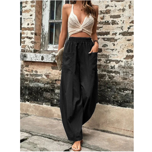 Casual Women's Solid Color Pocket Elastic Pants