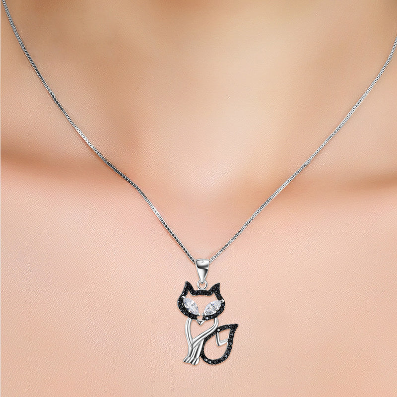 Cat-Shaped Necklace in 925 Sterling Silver with Pendant