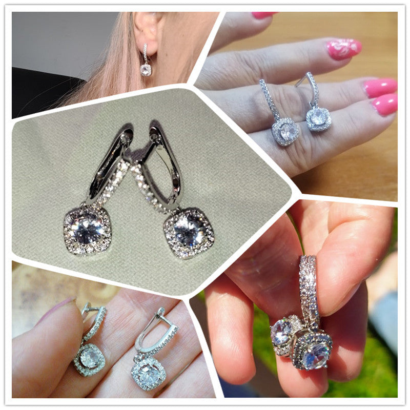Luxury Square Pendant Zircon Earrings for Women